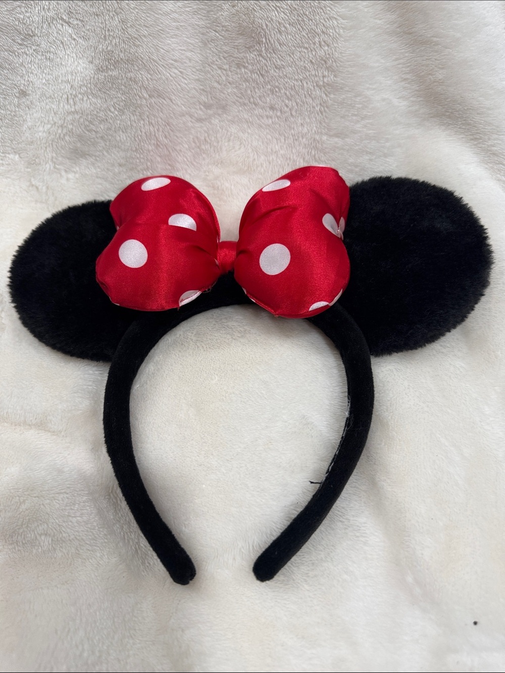 Kids Black Minnie Mouse Ear Headband with Red Polka Dot Bow